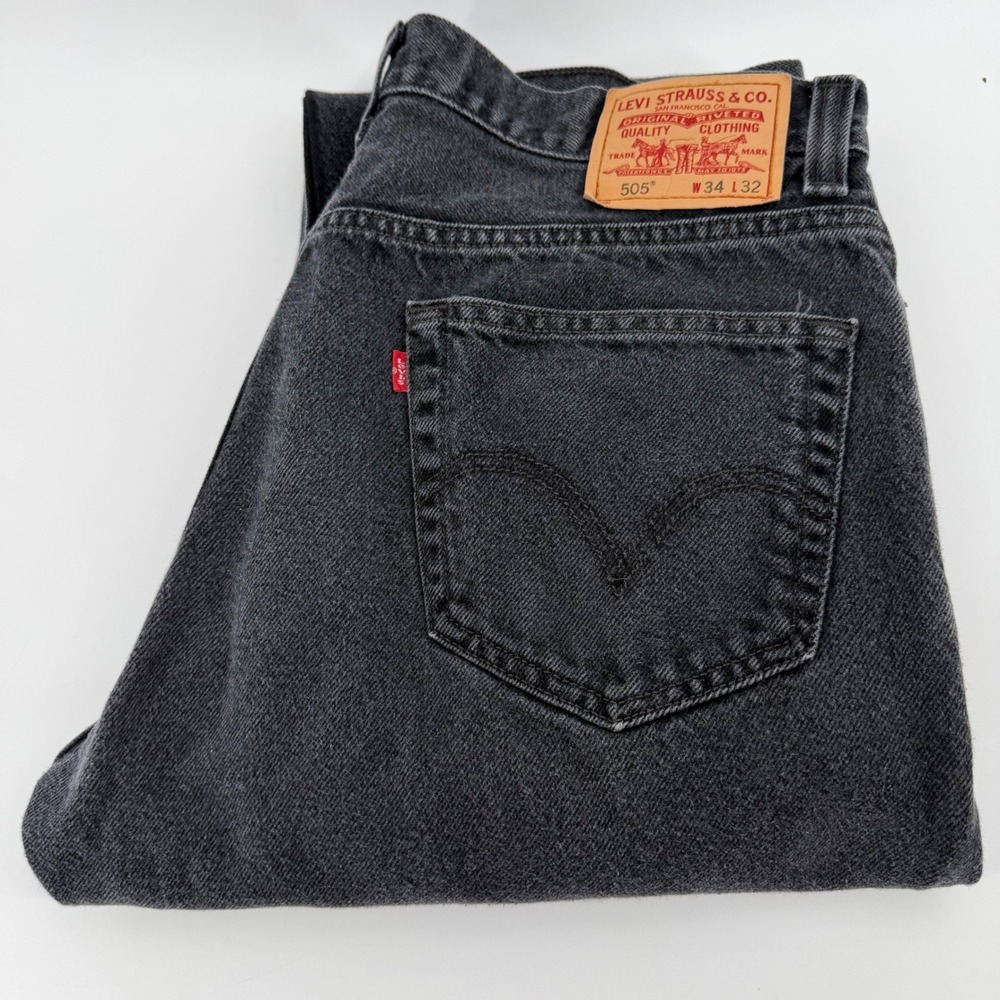 Levi's Jeans Mens 34x32 Black 505 Regular Fit Straight Leg Faded Denim Cotton